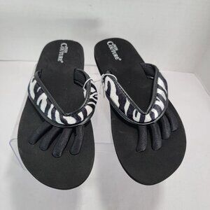 Pedi Couture Womens Pedicure Sandals Flip Flops Self Care Spa Shoes Black Zebra‎